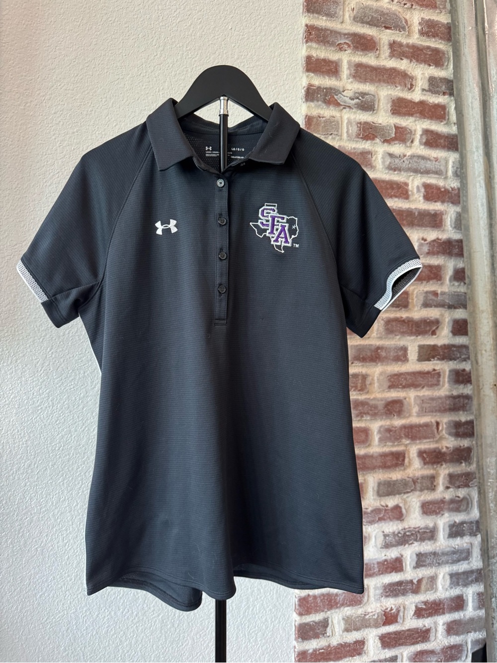 Under Armour Black SFA Logo Women's Polo Size Large Short Sleeve Shirt